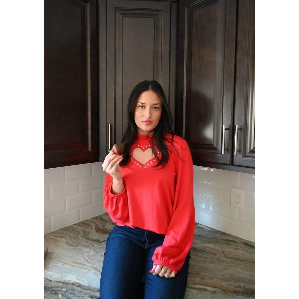 BiBi Red Heart Cutout Blouse